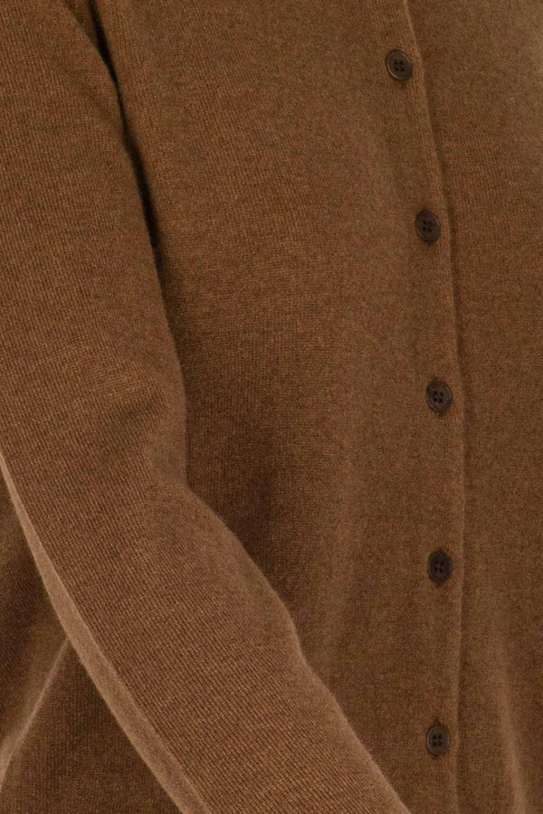 Cardigan Girocollo con gros-grain in Puro Cashmere Terracotta