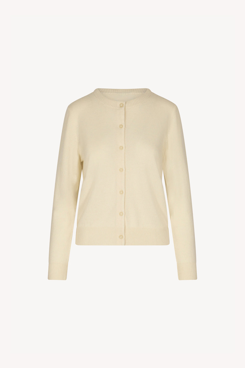 Cardigan Girocollo con gros-grain in Puro Cashmere Latte