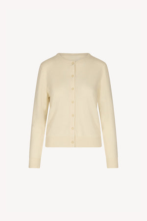 Ivory Pure Cashmere Crew Neck Cardigan with Grosgrain Trim