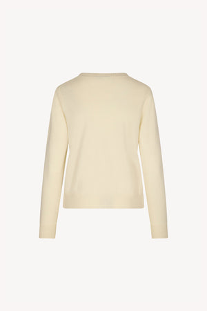Ivory Pure Cashmere Crew Neck Cardigan with Grosgrain Trim