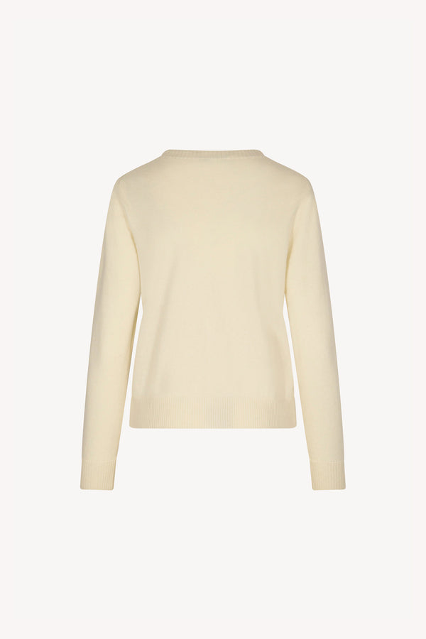 Ivory Pure Cashmere Crew Neck Cardigan with Grosgrain Trim