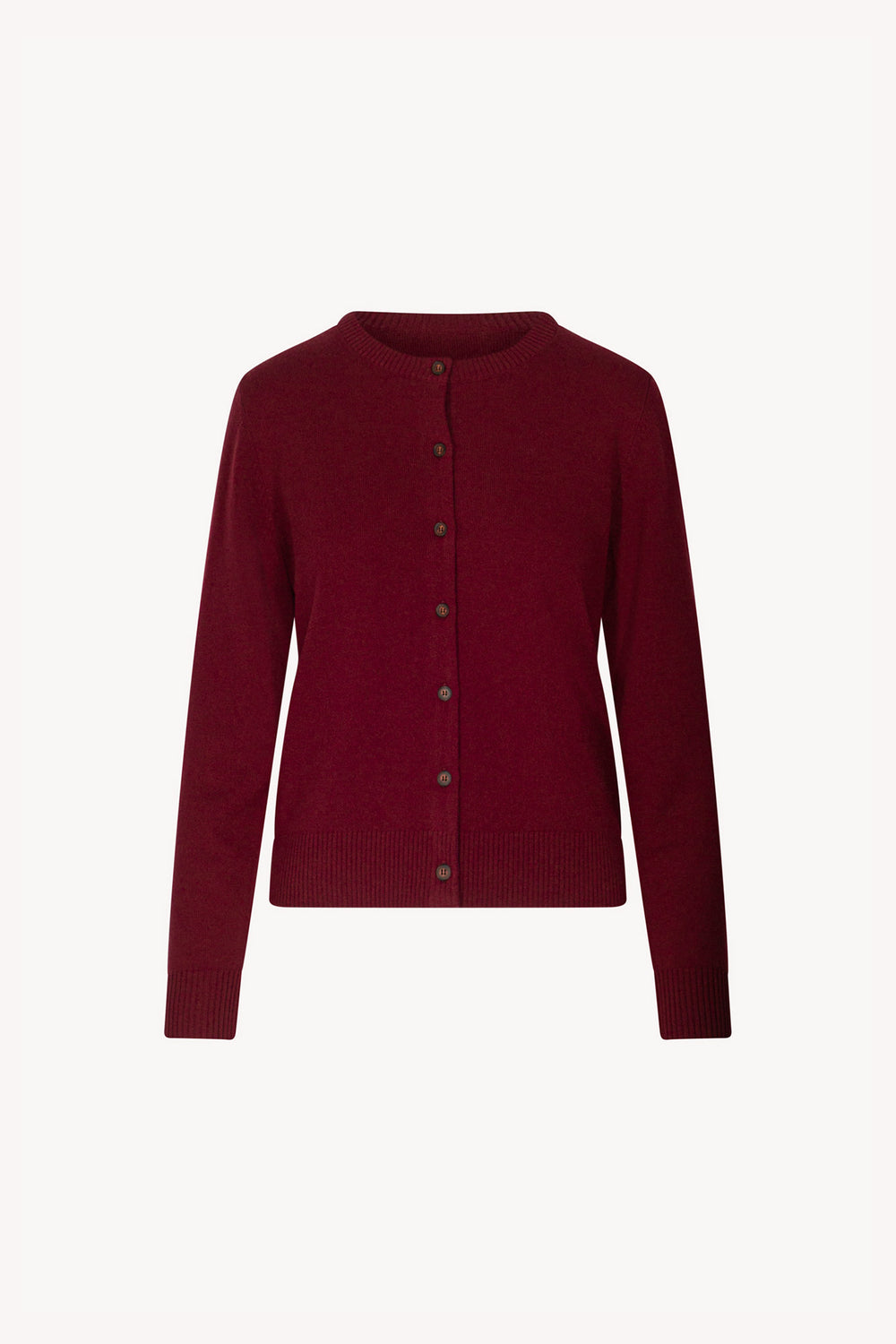 Cardigan Girocollo con gros-grain in Puro Cashmere Melograno