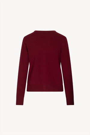 Cardigan Girocollo con gros-grain in Puro Cashmere Melograno