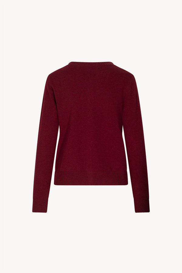 Cardigan Girocollo con gros-grain in Puro Cashmere Melograno
