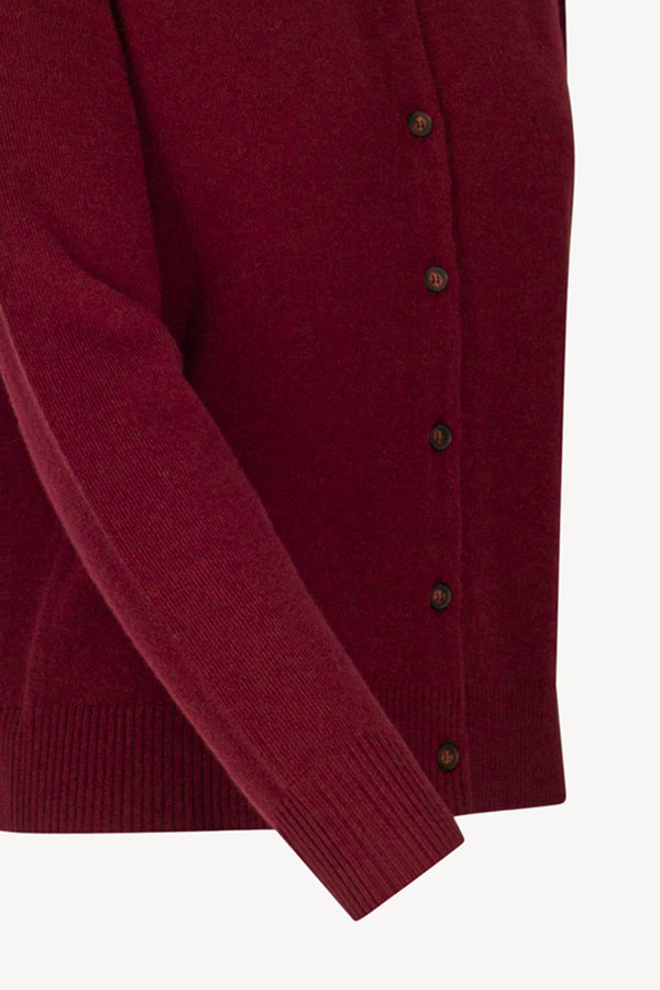 Cardigan Girocollo con gros-grain in Puro Cashmere Melograno