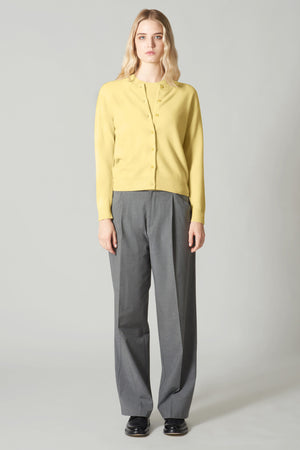 Cardigan Girocollo con gros-grain in Puro Cashmere Acquamarina