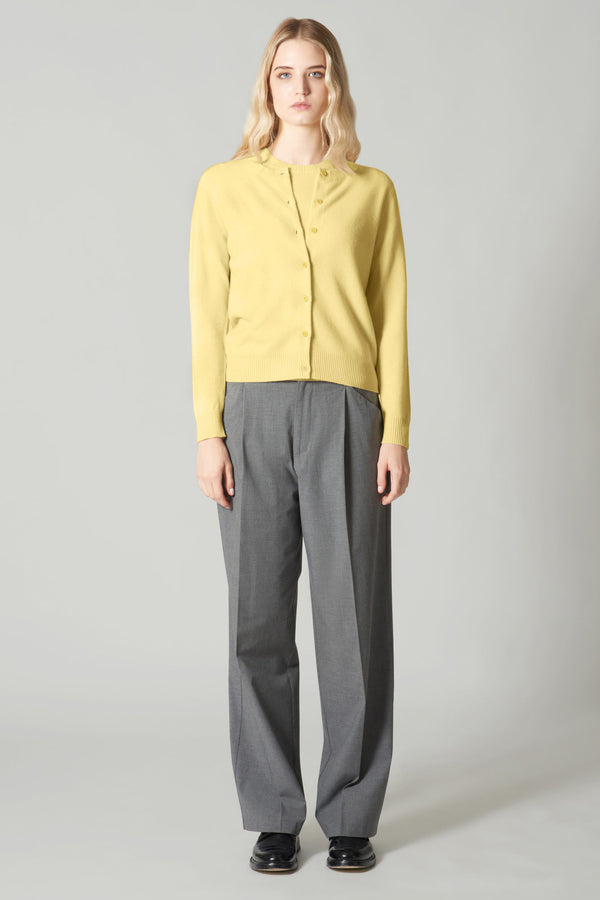 Cardigan Girocollo con gros-grain in Puro Cashmere Acquamarina