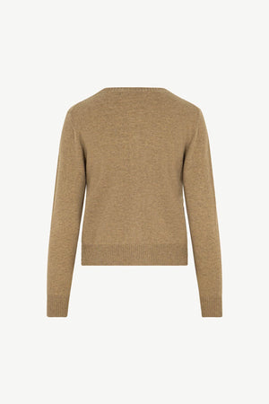 Cardigan Girocollo con gros-grain in Puro Cashmere Dune