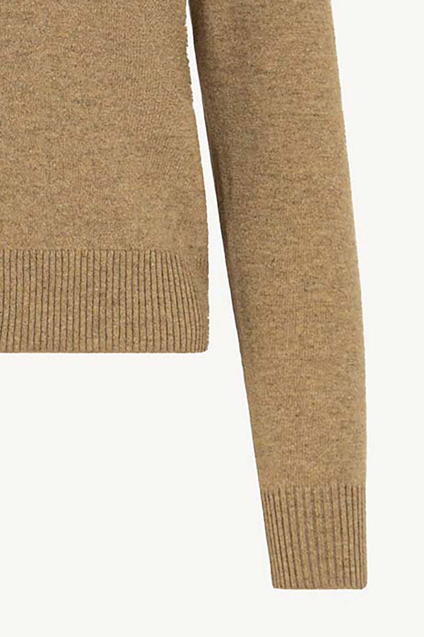 Cardigan Girocollo con gros-grain in Puro Cashmere Dune