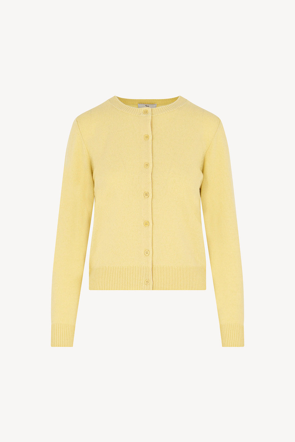 Cardigan Girocollo con gros-grain in Puro Cashmere Vanilla