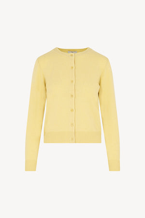 Cardigan Girocollo con gros-grain in Puro Cashmere Vanilla