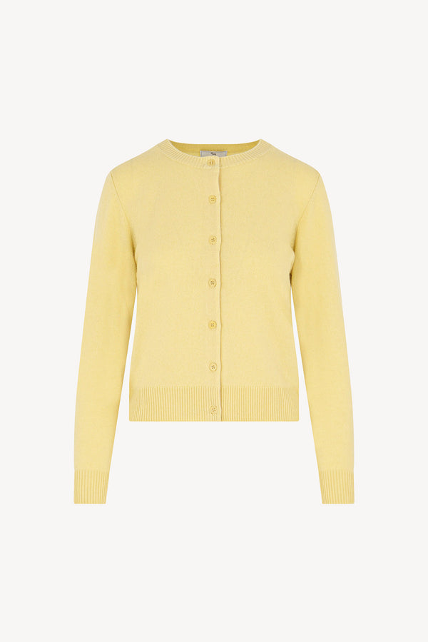 Cardigan Girocollo con gros-grain in Puro Cashmere Vanilla