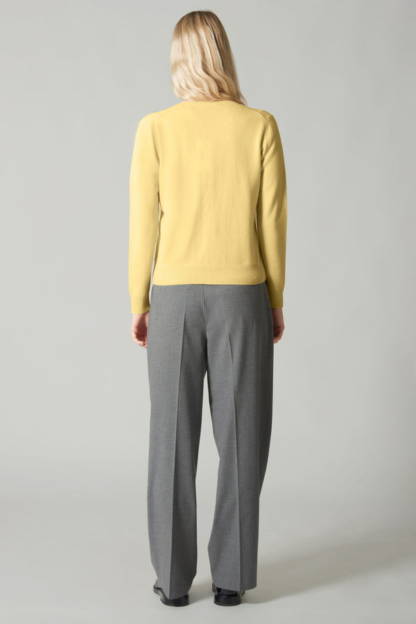 Cardigan Girocollo con gros-grain in Puro Cashmere Vanilla