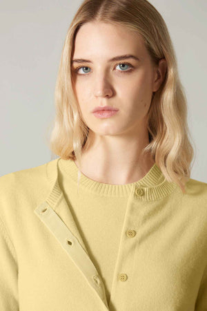 Cardigan Girocollo con gros-grain in Puro Cashmere Vanilla