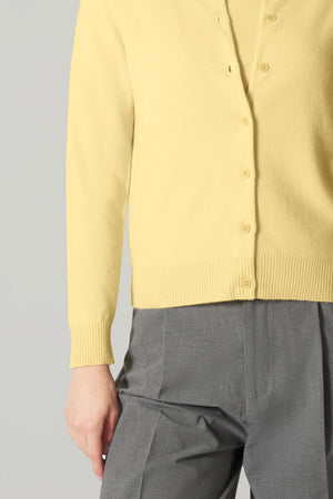 Cardigan Girocollo con gros-grain in Puro Cashmere Vanilla