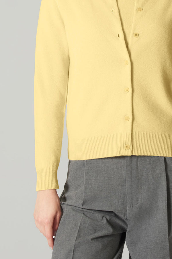 Cardigan Girocollo con gros-grain in Puro Cashmere Vanilla