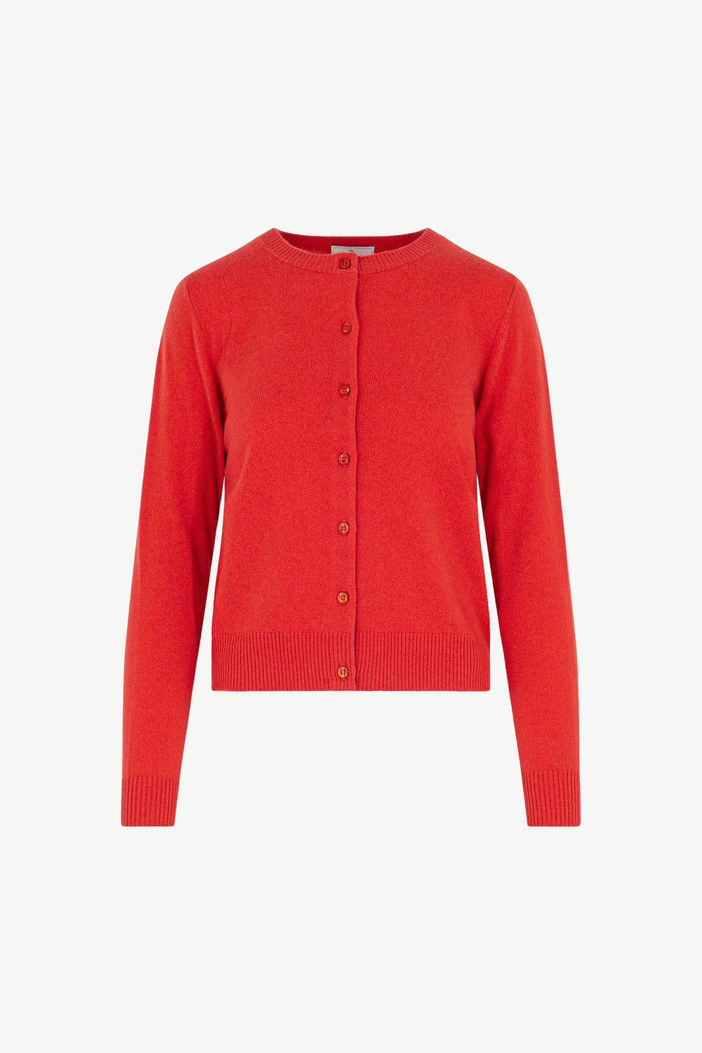 Cardigan Girocollo con gros-grain in Puro Cashmere Bitter