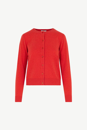 Cardigan Girocollo con gros-grain in Puro Cashmere Bitter