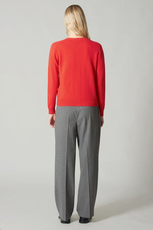 Cardigan Girocollo con gros-grain in Puro Cashmere Bitter