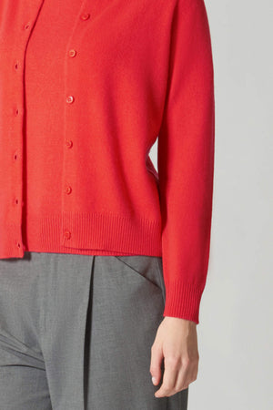 Cardigan Girocollo con gros-grain in Puro Cashmere Bitter