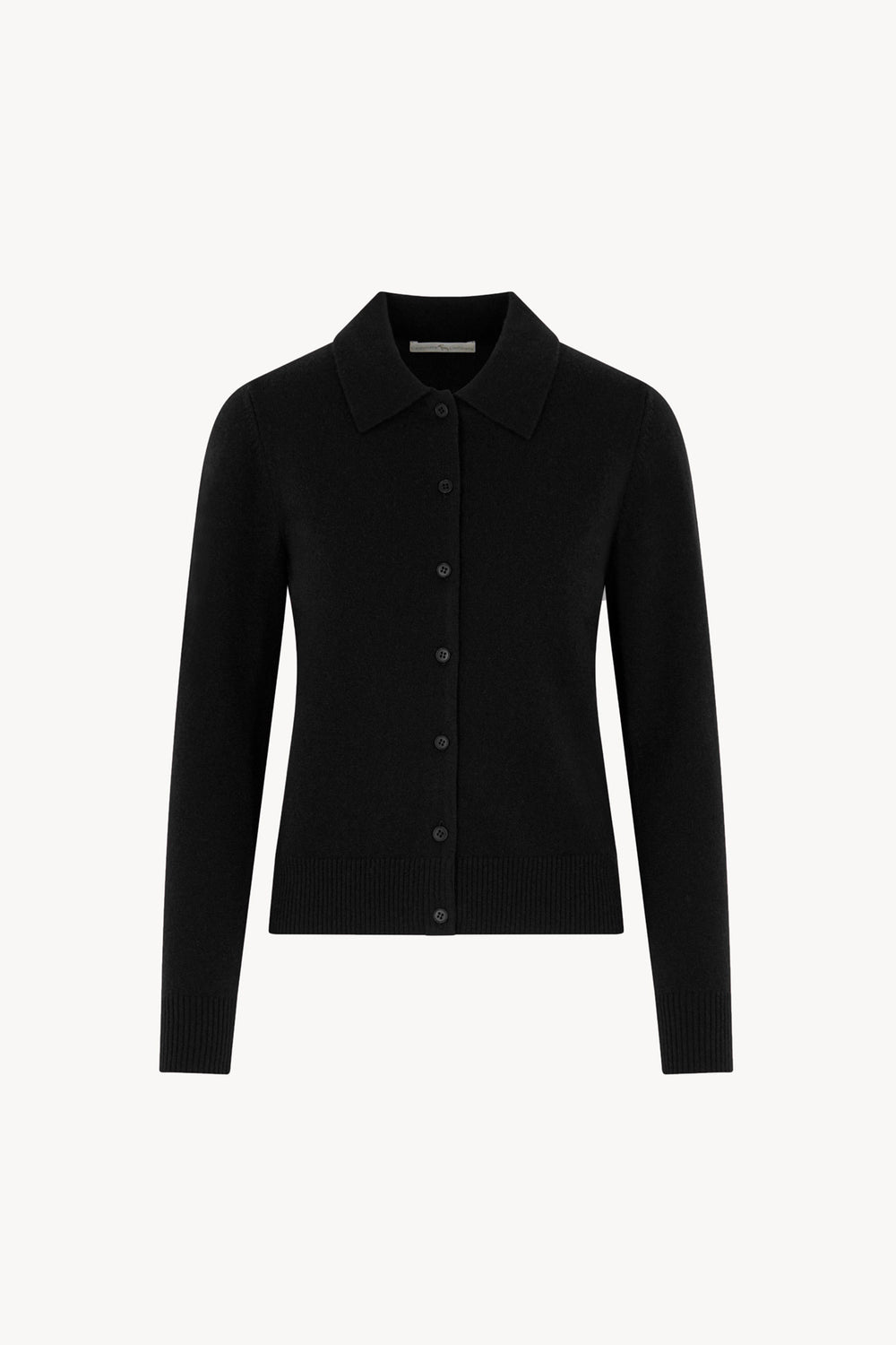 Cardigan collo a Camicia con gros-grain in Puro Cashmere Nero
