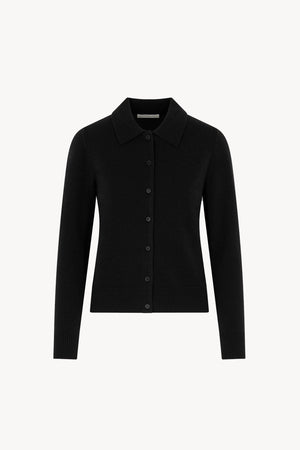 Cardigan collo a Camicia con gros-grain in Puro Cashmere Nero