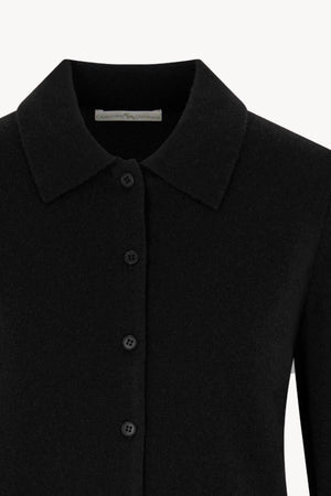Cardigan collo a Camicia con gros-grain in Puro Cashmere Nero