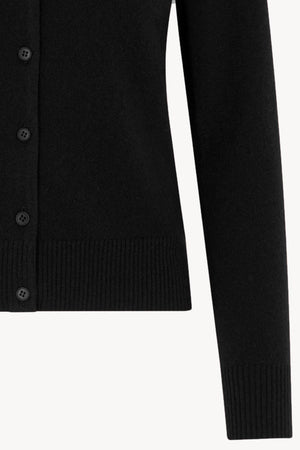 Cardigan collo a Camicia con gros-grain in Puro Cashmere Nero