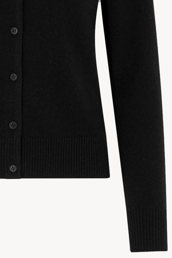 Cardigan collo a Camicia con gros-grain in Puro Cashmere Nero