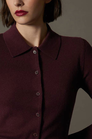 Cardigan collo a Camicia con gros-grain in Puro Cashmere Acero