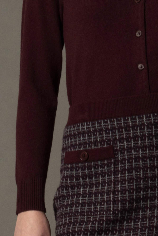 Cardigan collo a Camicia con gros-grain in Puro Cashmere Acero