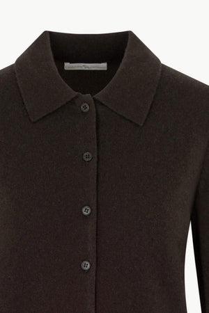 Cardigan collo a Camicia con gros-grain in Puro Cashmere Mocha