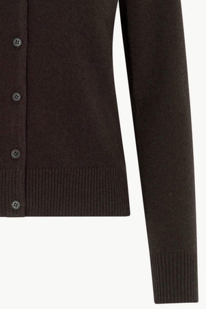 Cardigan collo a Camicia con gros-grain in Puro Cashmere Mocha