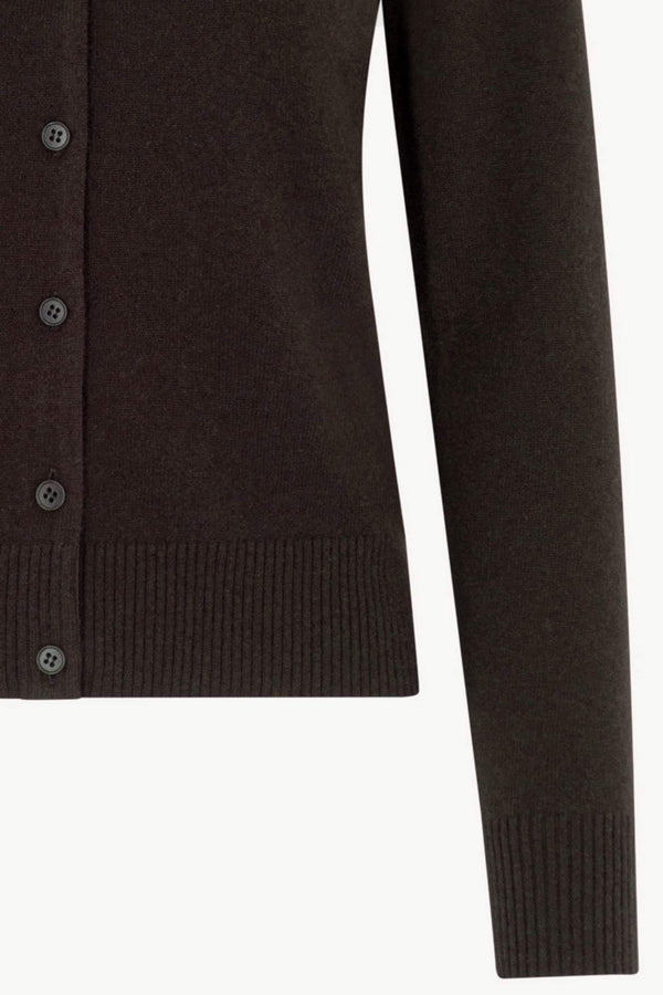 Cardigan collo a Camicia con gros-grain in Puro Cashmere Mocha