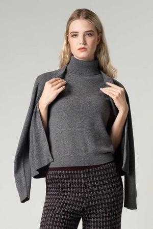 Cardigan collo a Camicia con gros-grain in Puro Cashmere Derby