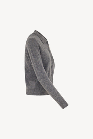 Cardigan collo a Camicia con gros-grain in Puro Cashmere Derby