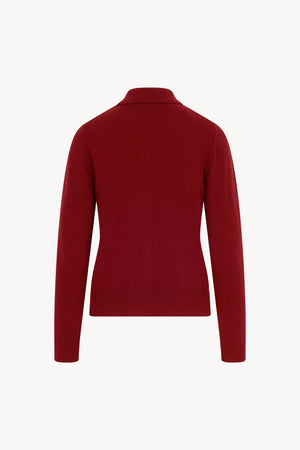 Cardigan collo a Camicia con gros-grain in Puro Cashmere Rubino