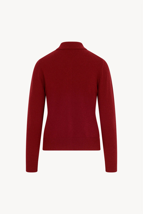 Cardigan collo a Camicia con gros-grain in Puro Cashmere Rubino