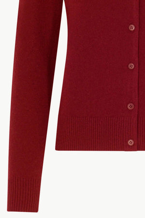 Cardigan collo a Camicia con gros-grain in Puro Cashmere Rubino