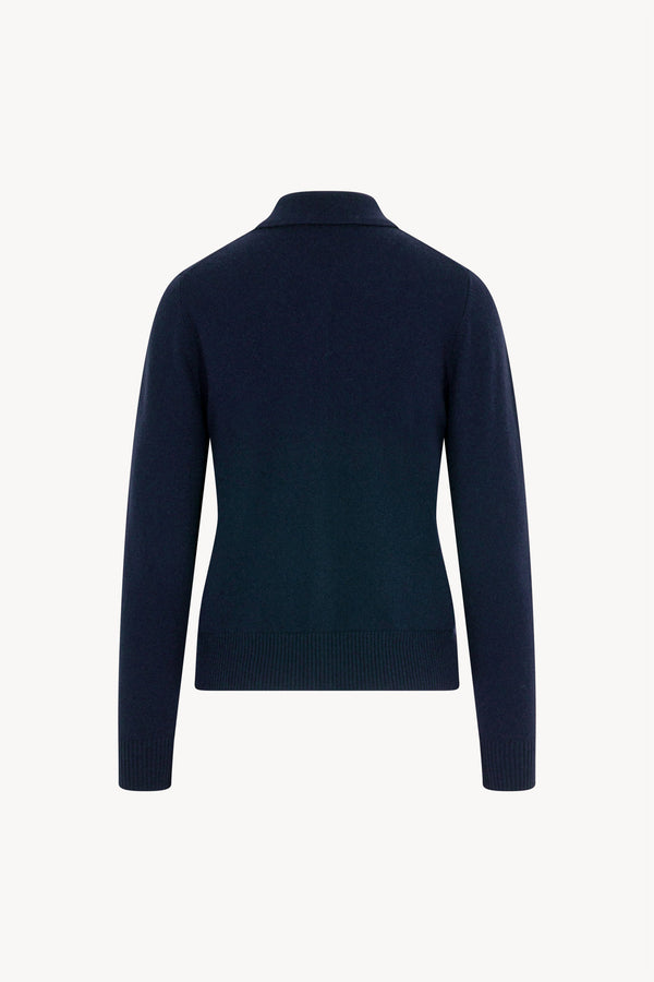 Cardigan collo a Camicia con gros-grain in Puro Cashmere Notte