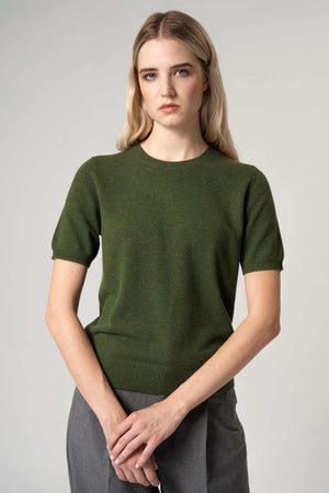 Girocollo Mezza Manica in Puro Cashmere Loden