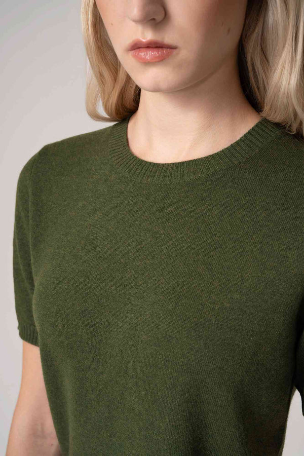 Girocollo Mezza Manica in Puro Cashmere Loden
