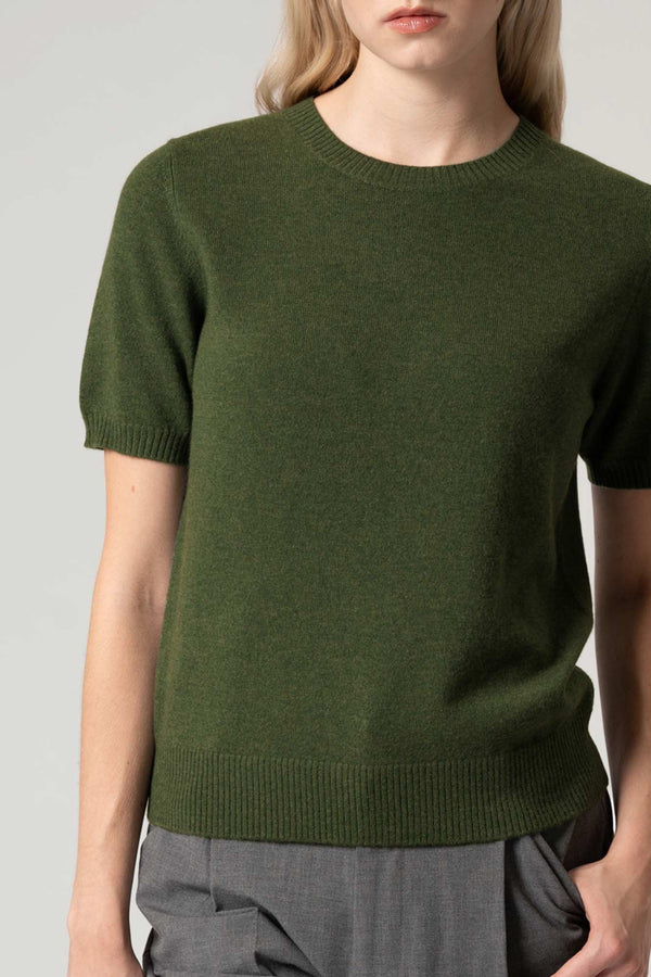 Girocollo Mezza Manica in Puro Cashmere Loden