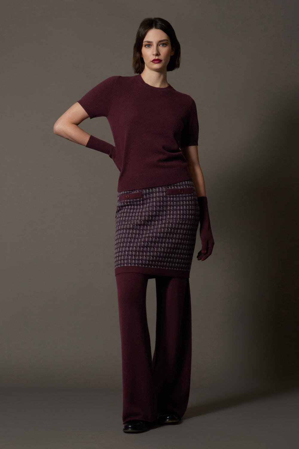 Girocollo Mezza Manica in Puro Cashmere Acero