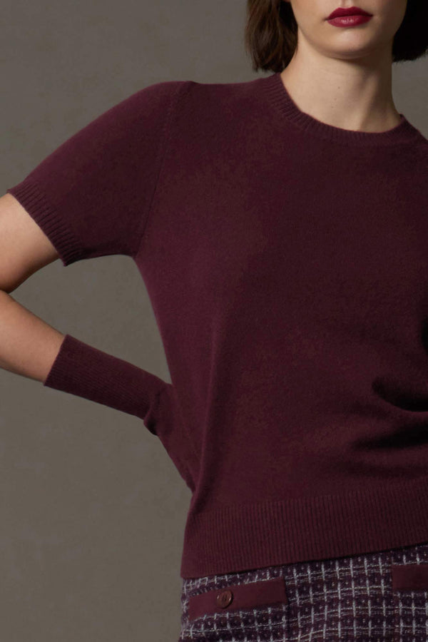 Girocollo Mezza Manica in Puro Cashmere Acero