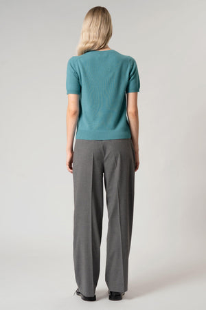 Girocollo Mezza Manica in Puro Cashmere Turchese