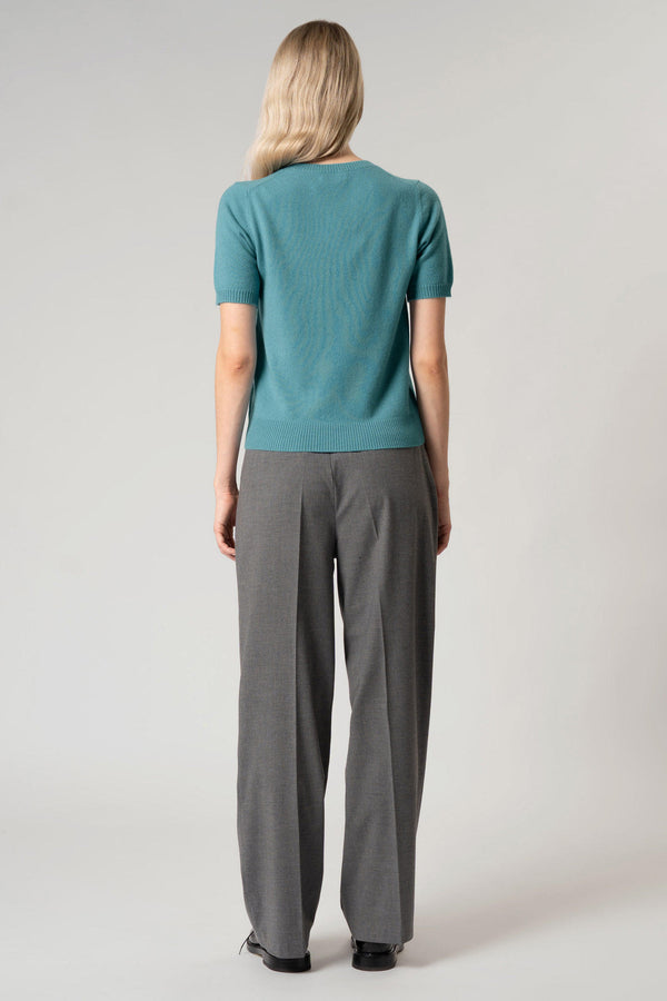 Girocollo Mezza Manica in Puro Cashmere Turchese