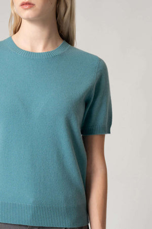 Girocollo Mezza Manica in Puro Cashmere Turchese