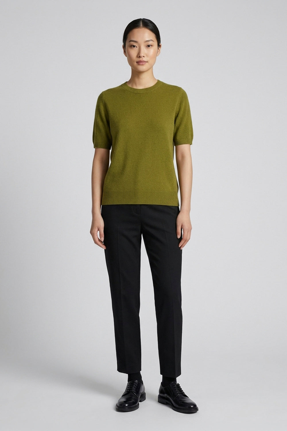 Girocollo Mezza Manica in Puro Cashmere Oliva