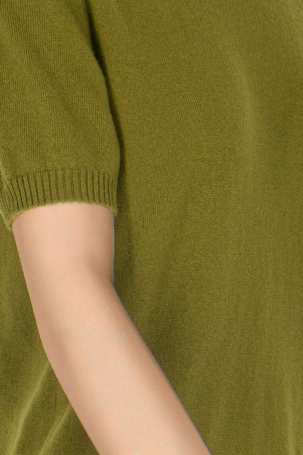 Girocollo Mezza Manica in Puro Cashmere Oliva